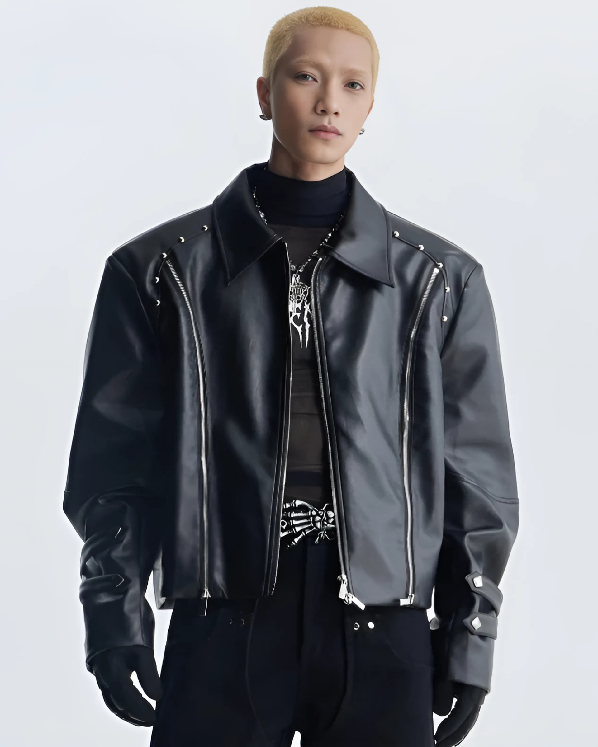 Spiked Parallel Leather Jacket