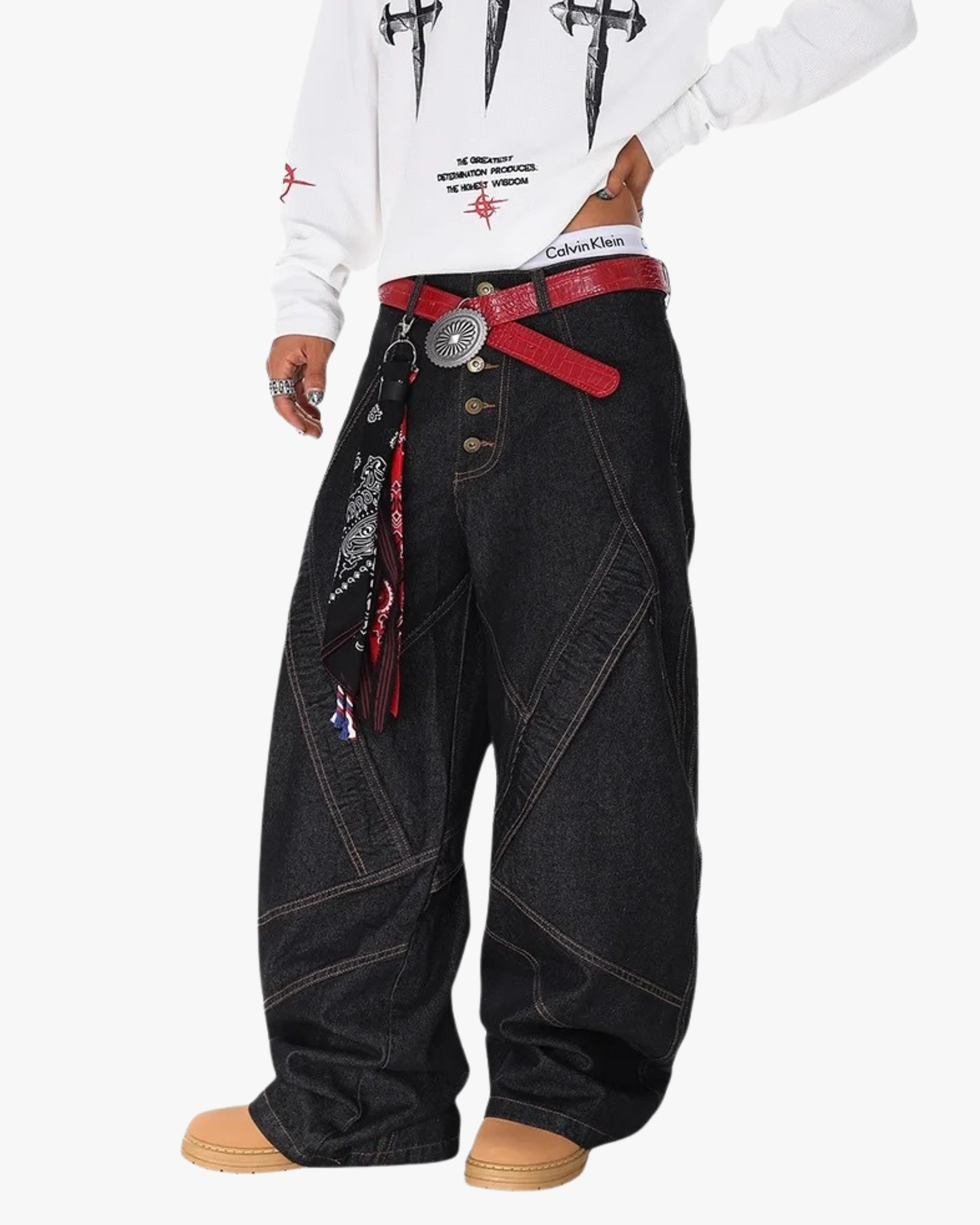 Phantom Stitch Wide-Leg Jeans