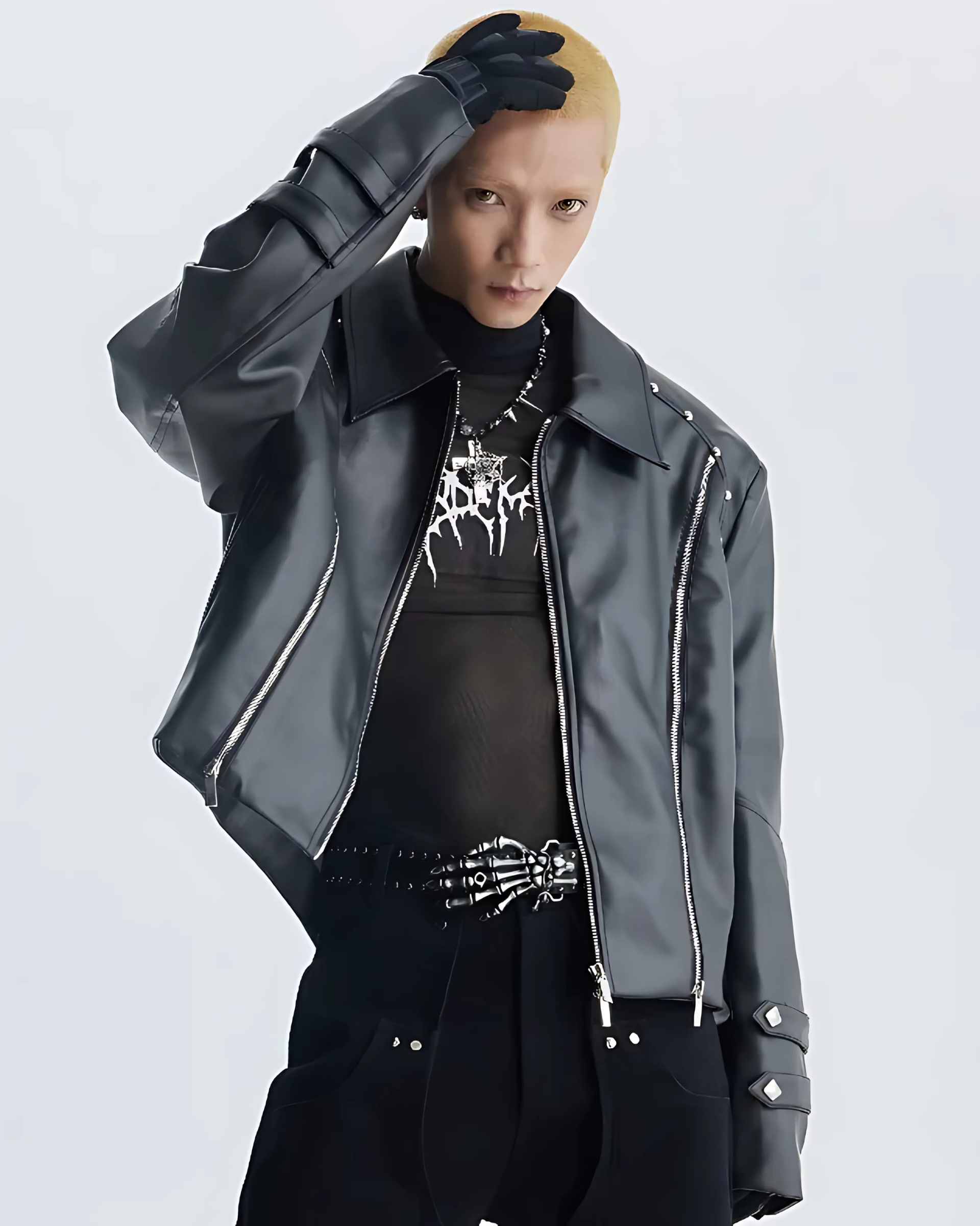 Spiked Parallel Leather Jacket